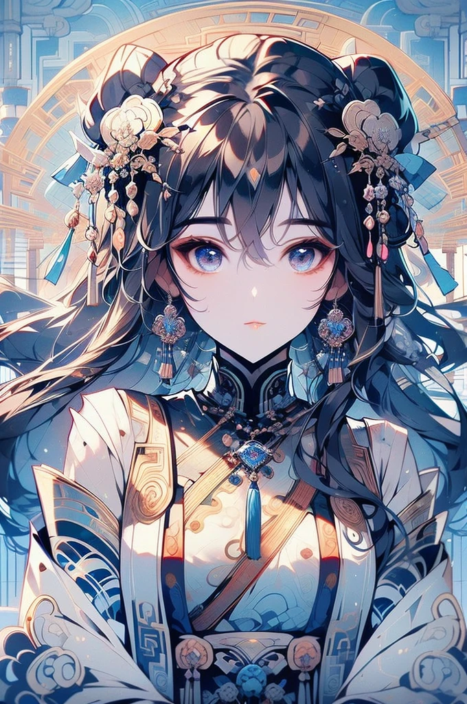 1 girl close up on face, beautiful and aesthetic, gorgeous, masterpiece, Best Quality, fantastic atmosphere, Soothing palette, Quiet, Soft shading, priestess with many chains around her body