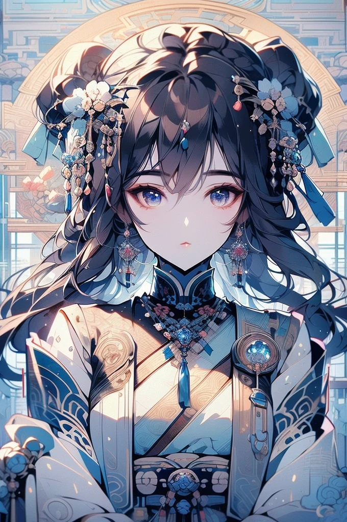 1 girl close up on face, beautiful and aesthetic, gorgeous, masterpiece, Best Quality, fantastic atmosphere, Soothing palette, Quiet, Soft shading, priestess with many chains around her body