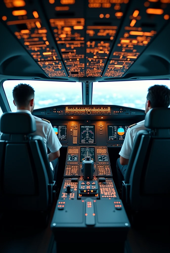 super realistic, interior of an A350 cockpit, flou de mouvement, bokeh effect, depth of field, hyper realistic, photographie professionnelle, Cinema lighting