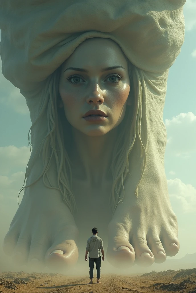 Giantess point of view, she is about to step on a man, barefoot