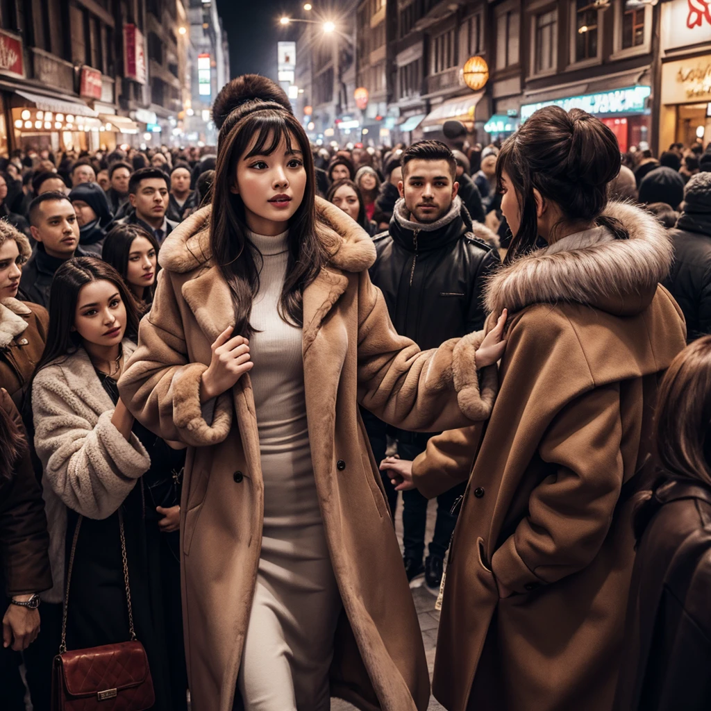 fur coat,crowd,female,harem