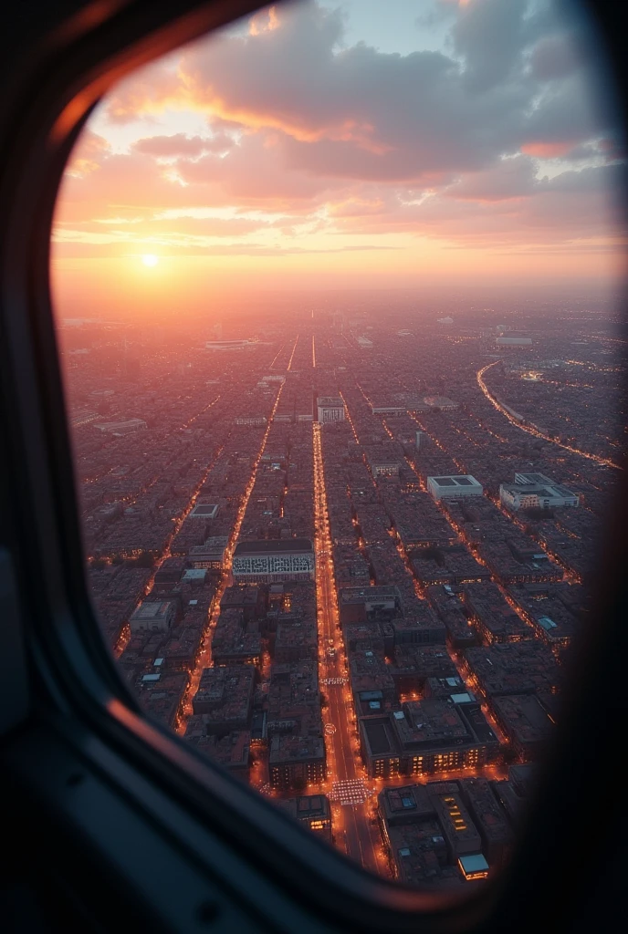 super realistic, seen from a cockpit in the sky above Toulouse, flou de mouvement, bokeh effect, depth of ﬁeld, hyper realistic, photographie professionnelle, Cinema lighting