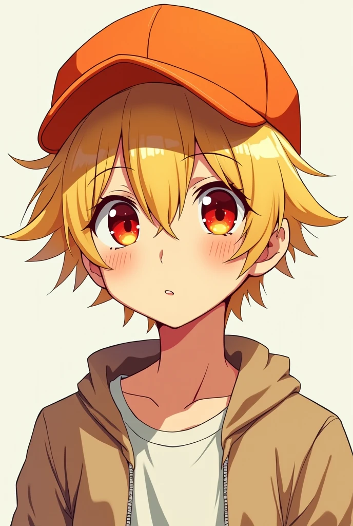 Chico, rubio, anime, adolescent, orange cap, Red eyes