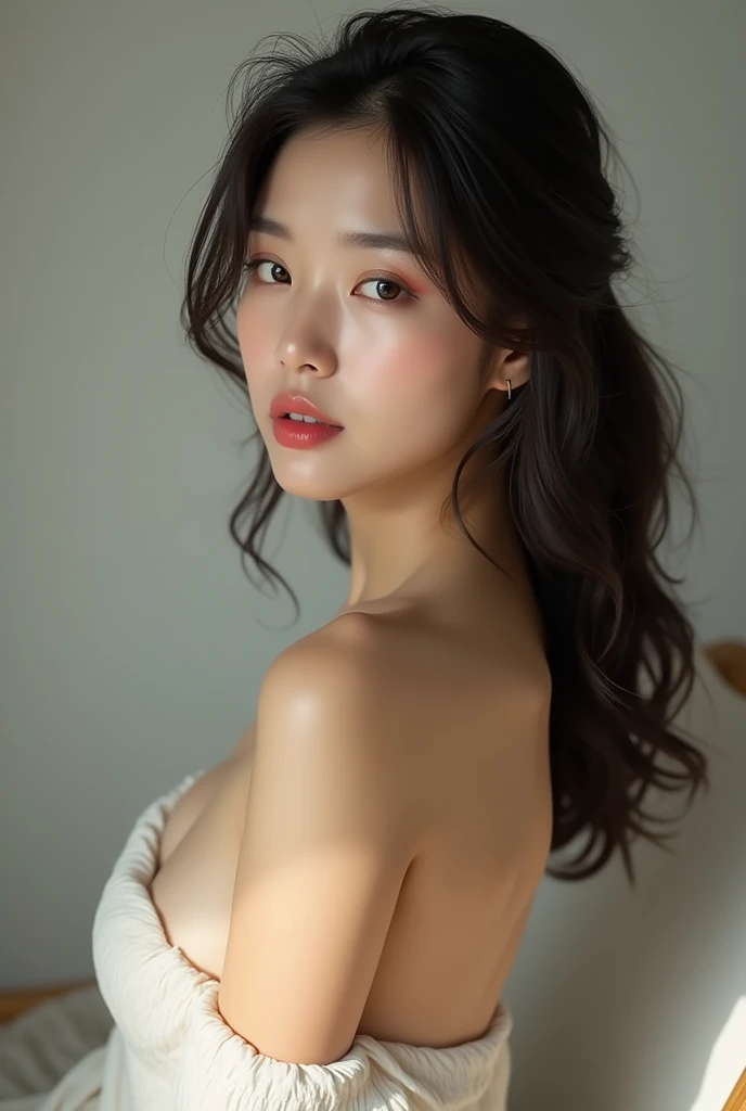 a nake korean girl, showing her body, smiling