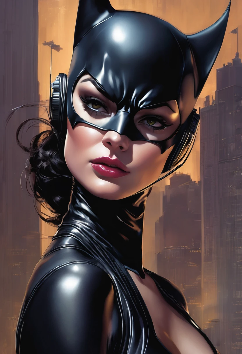 batman catwoman by bapeca, catwoman, chris moore. artgerm, cat woman, style of raymond swanland, mila kunis as catwoman, artgerm greg rutkowski _ greg, natalie portman as catwoman, selina, emma watson as catwoman, inspired by Raymond Swanland, artgerm detailed, by stanley artgerm, artgerm style