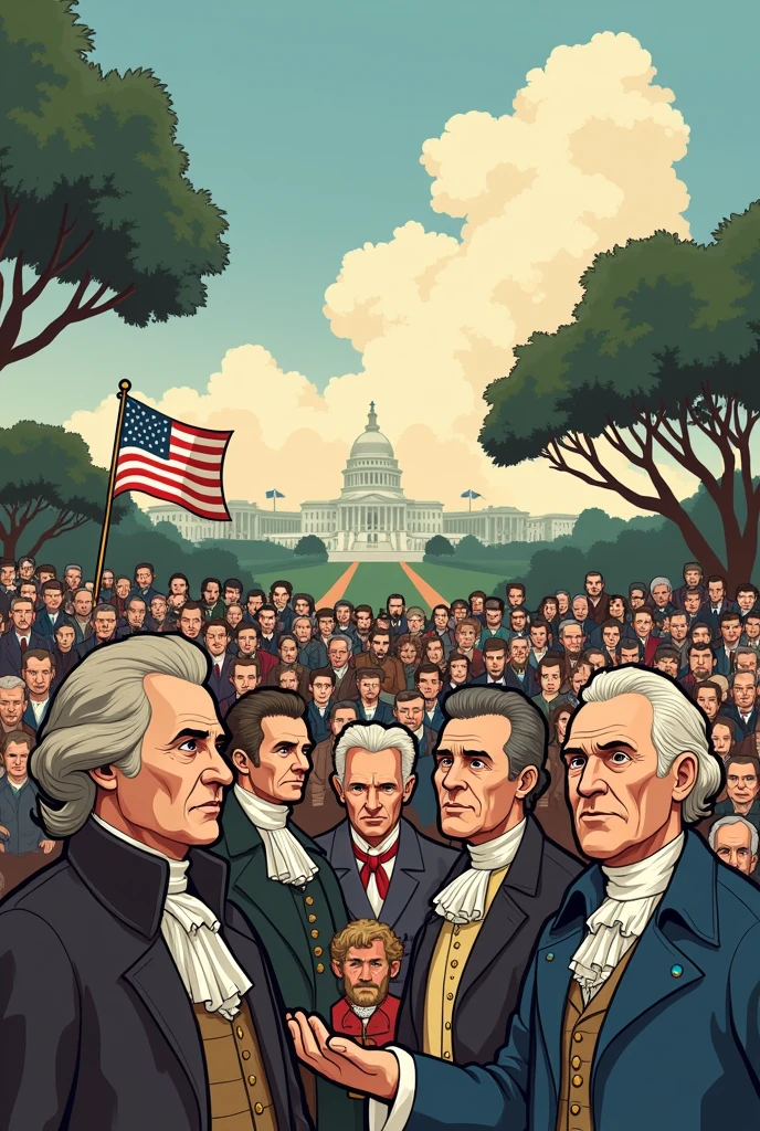 Make a comic with 9 cartoons about the independence of the United States in an easy image to make in Spanish