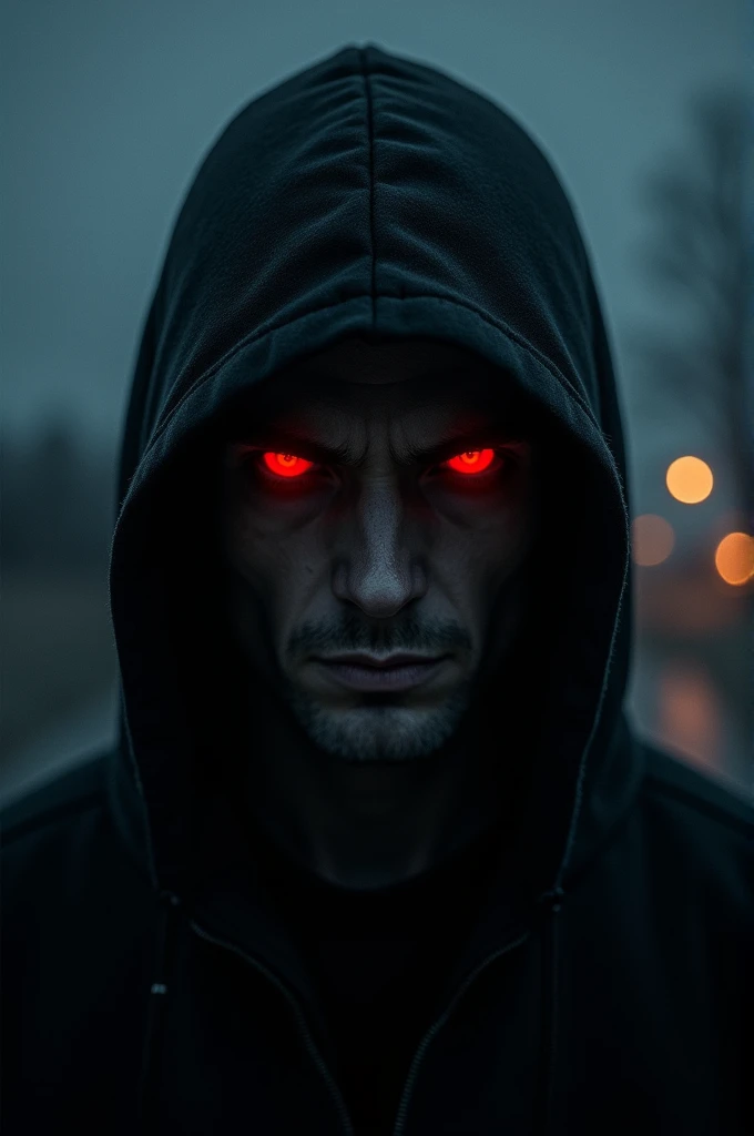 man, rubio, Red eyes, black cap, night landscape