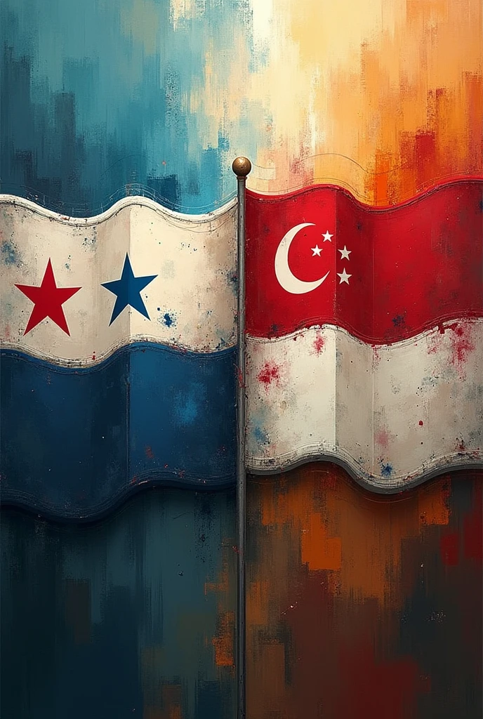 An artistic image of the flags of Panama and Singapore 
