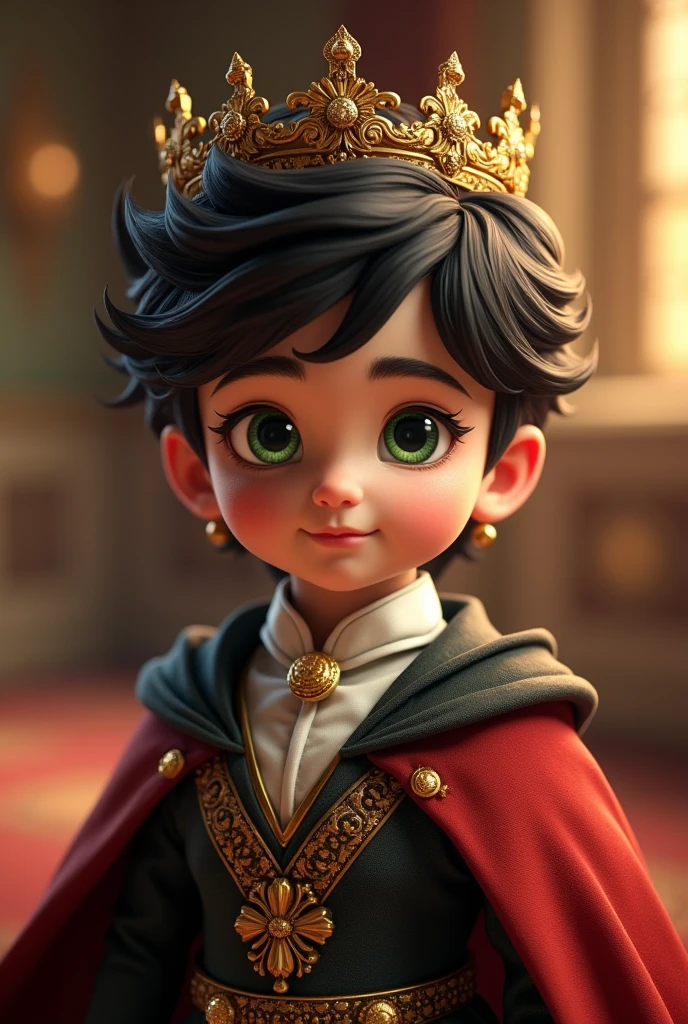 Generate an RPG character who is Italian royalty. His name is Giuseppe, he is 2 and I also want him to have a dark crown, greenish eyes and a mesmerizing golden hue.