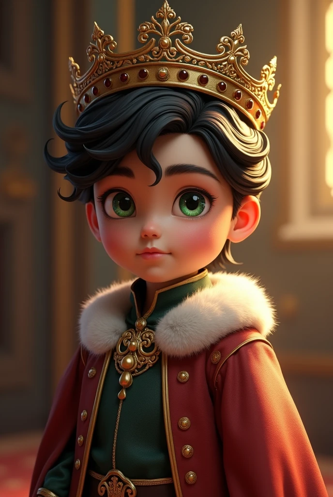 Generate an RPG character who is Italian royalty. His name is Giuseppe, he is 2 and I also want him to have a dark crown, greenish eyes and a mesmerizing golden hue.
