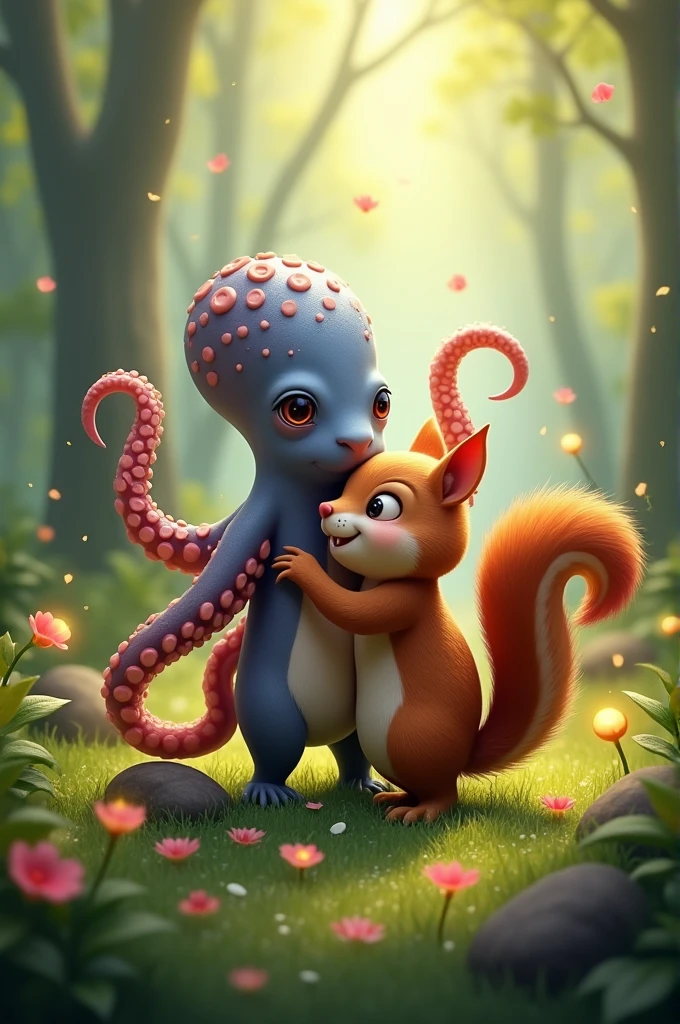 Octopus kissing a squirrel