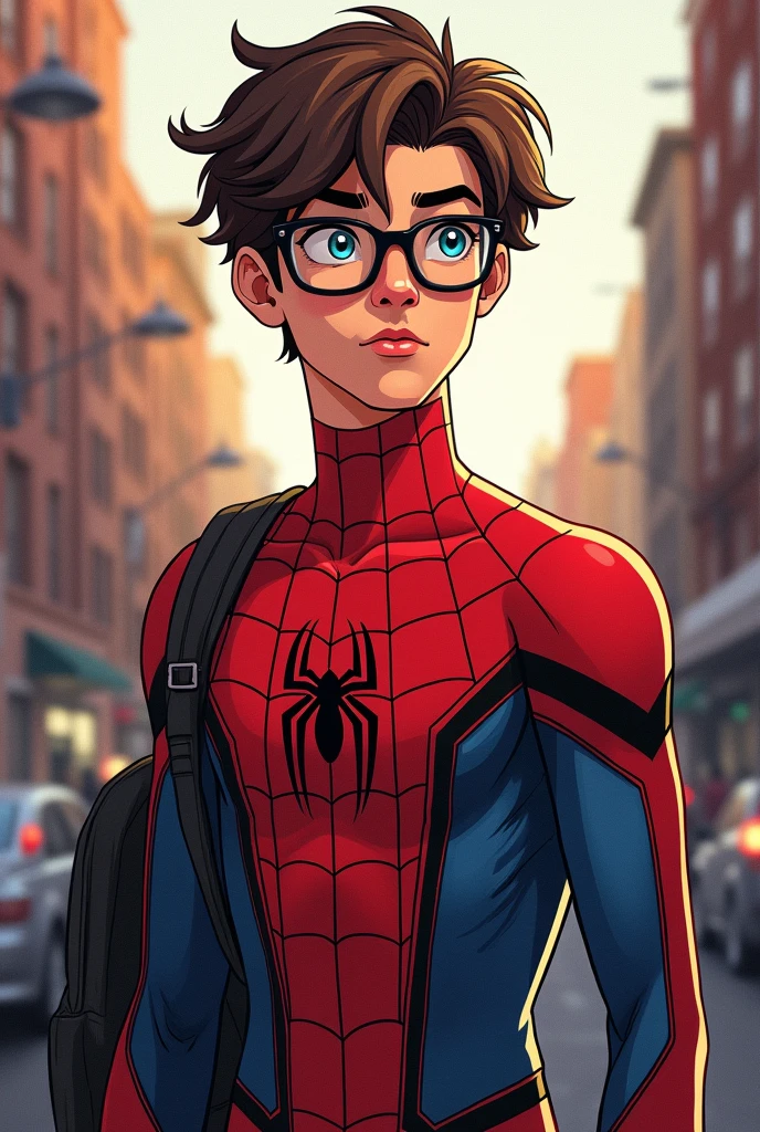 Create me a Peter Parker with glasses But in comic format