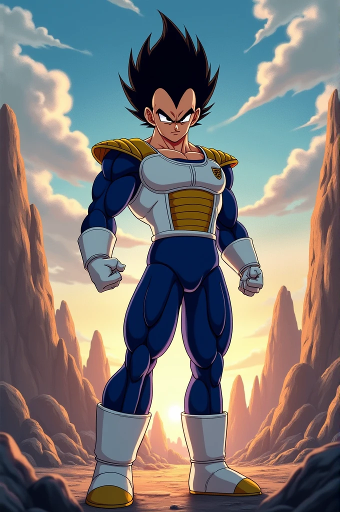 Make the best representative drawing of Prince Vegeta from the anime and/The Dragon Ball Animated Series by Akira Toriyama