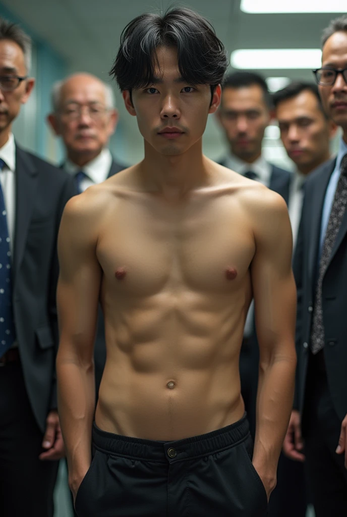 1boy、Photo Quality、Cute handsome man、Japanese male, 、handsome man、Mash Hair、Completely naked、Full nudity、erection、Huge penis、Highest quality、Realistic、beautiful、Sad look、Inside the office、Surrounded by old men in suits、完全Completely naked、Full nudity、Photographed with a smartphone、Completely naked