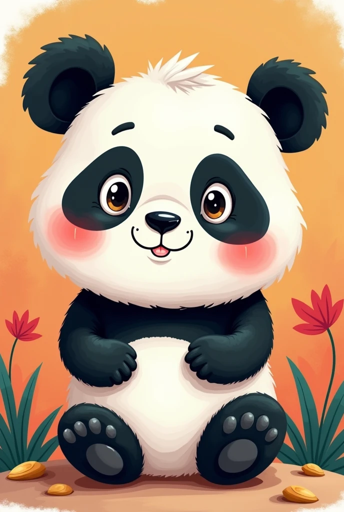 A panda with a single spot on its left eye in cartoon style for a cover 