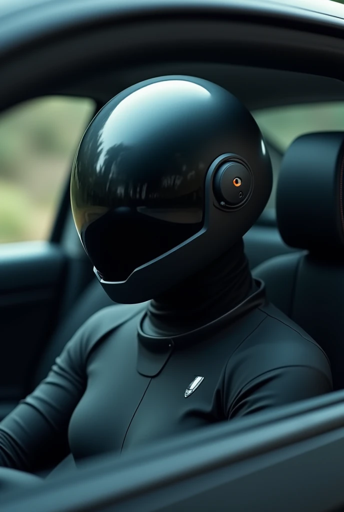 Anonymous profile picture with helmet inside a car with smaller chest