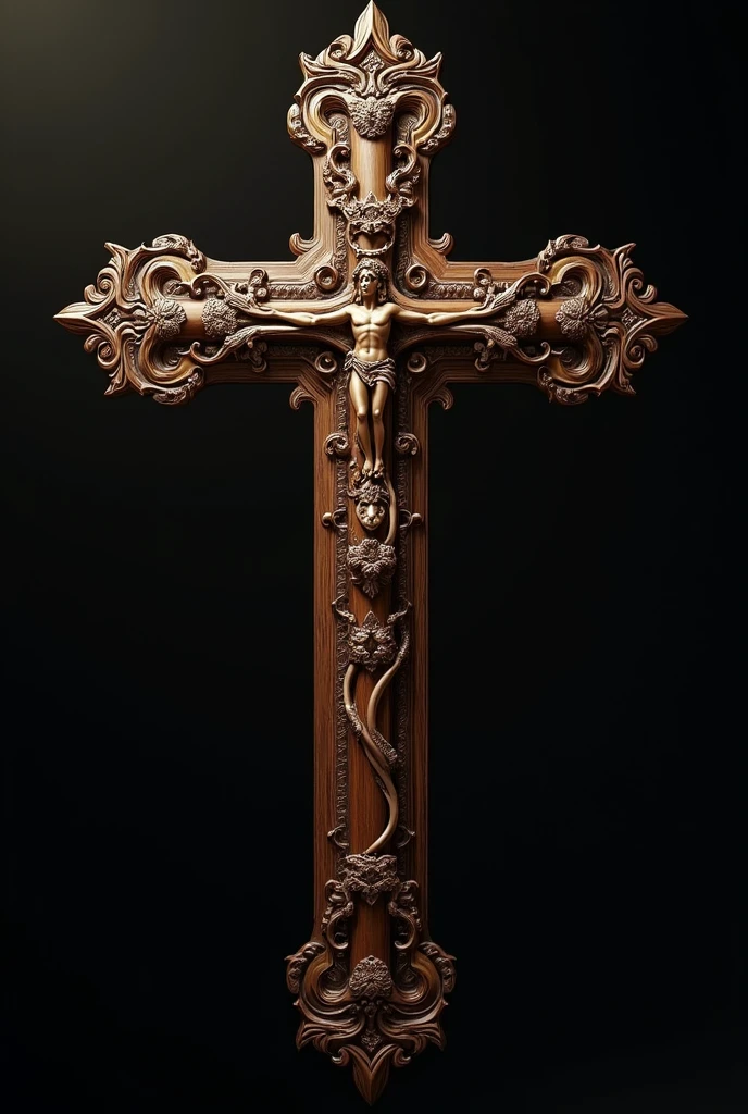 Highly detailed baroque style wooden cross