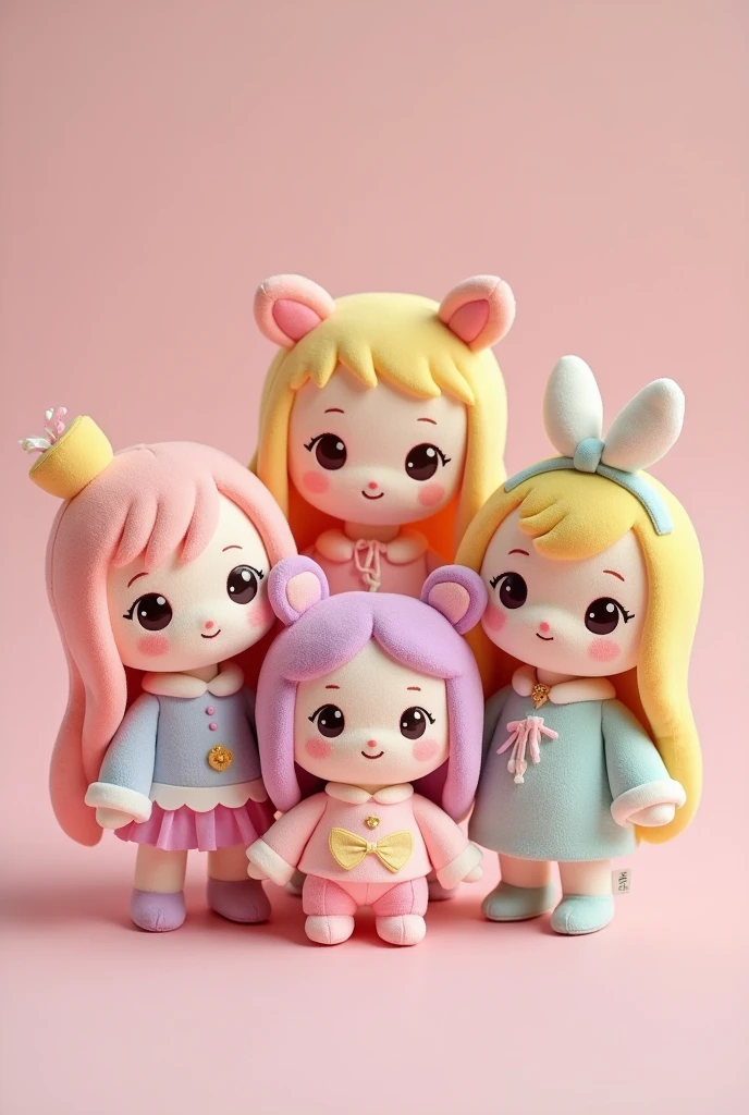 Cute plush of a kpop group called clound with 5 female members






