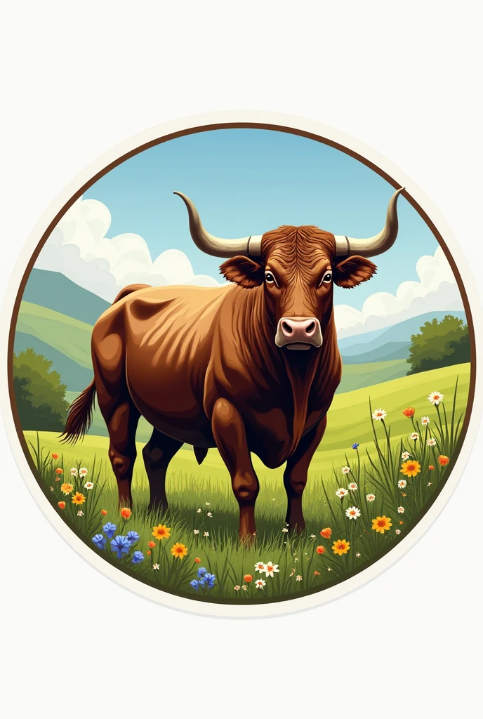 A CIRCULAR LOGO WITH THE IMAGE OF A BULL IN THE FIELD