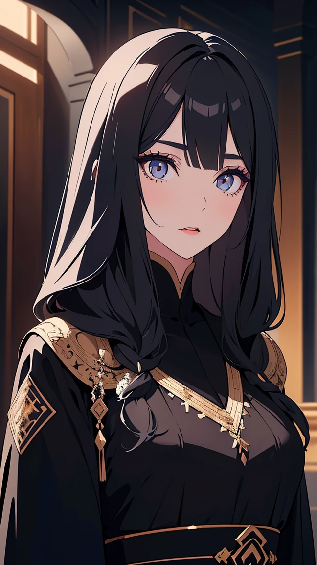 Girl1,(black long hair, Long eyelashes),(white eye shadow), (black Arabic abaya dress), (mouth open), (Highly detailed CG,module,8K wallpapers)،(Highest quality, high resolution, beautiful lighting, realistic shadow, high resolution)،(Detailed skin, highly detailed, detailed faces and eyes, realistic eyes)