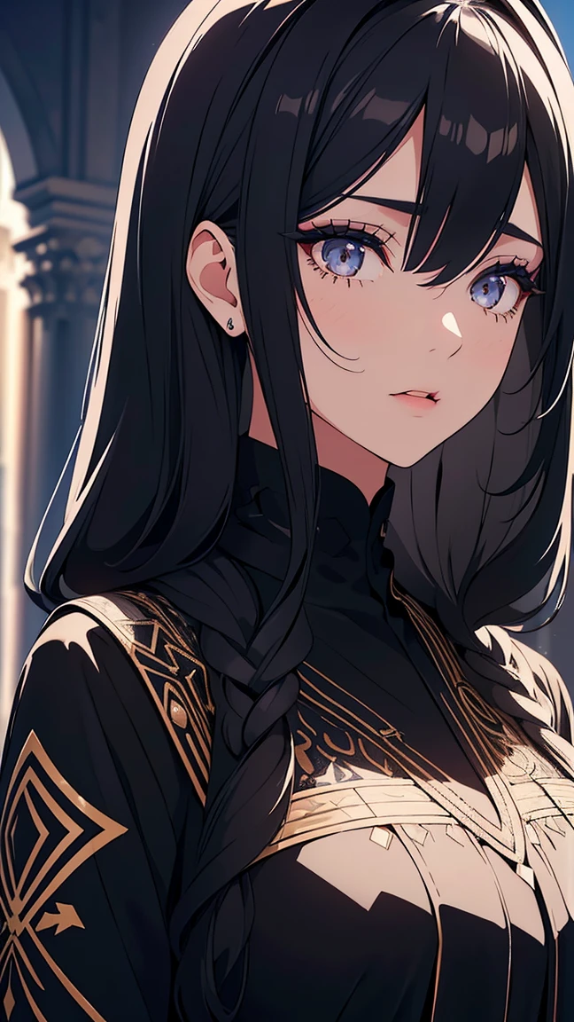 Girl1,(black long hair, Long eyelashes),(white eye shadow), (black Arabic abaya dress), (mouth open), (Highly detailed CG,module,8K wallpapers)،(Highest quality, high resolution, beautiful lighting, realistic shadow, high resolution)،(Detailed skin, highly detailed, detailed faces and eyes, realistic eyes)