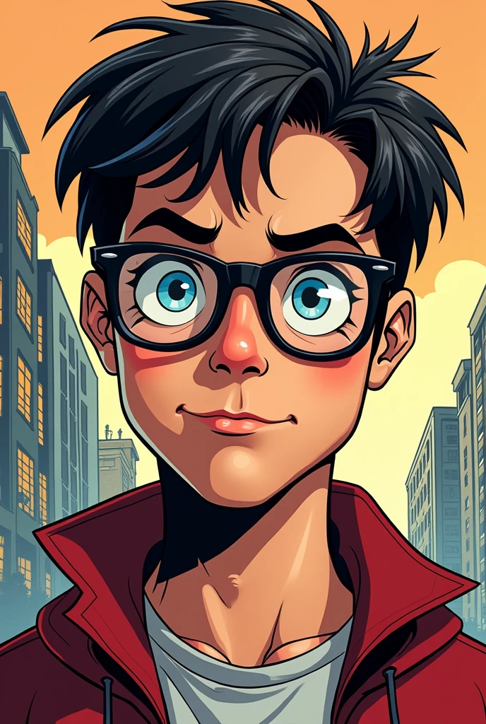 Create me a Peter Parker with glasses But in 2D comic format but not so