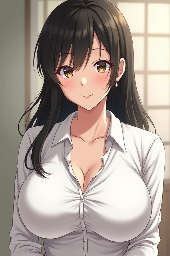 Animé une personnage fille Himawari Uzumaki adult avec une chemise toute blanche avec des gros sein