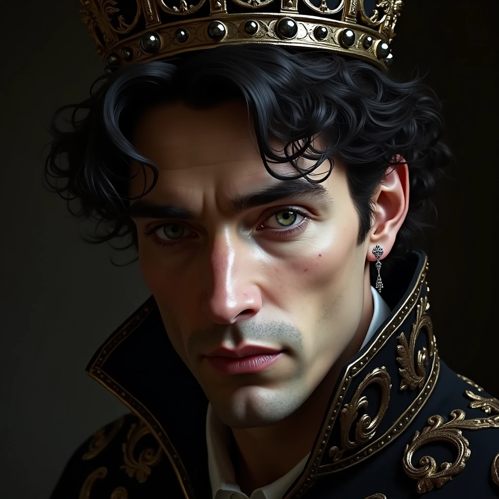 Guiseppe is a 2 Italian man who is the prince of the Italian crown.. He wears a black gold crown on his dark hair and has greenish eyes.