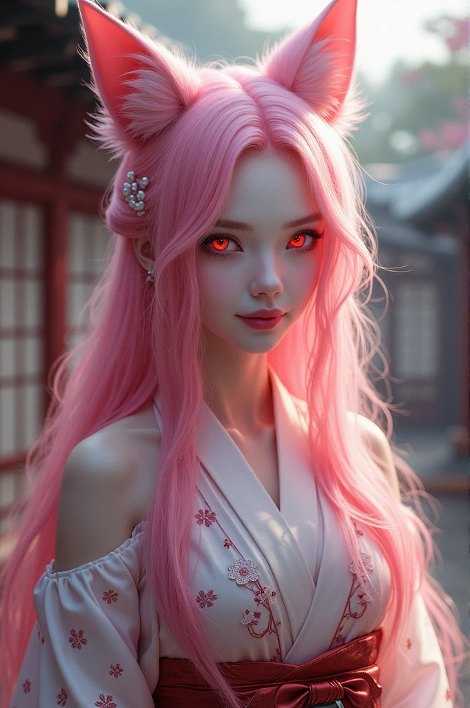 *women
*Pale skin
*red eyes
*pink hair
*Kitsune
*traditional japanese clothing