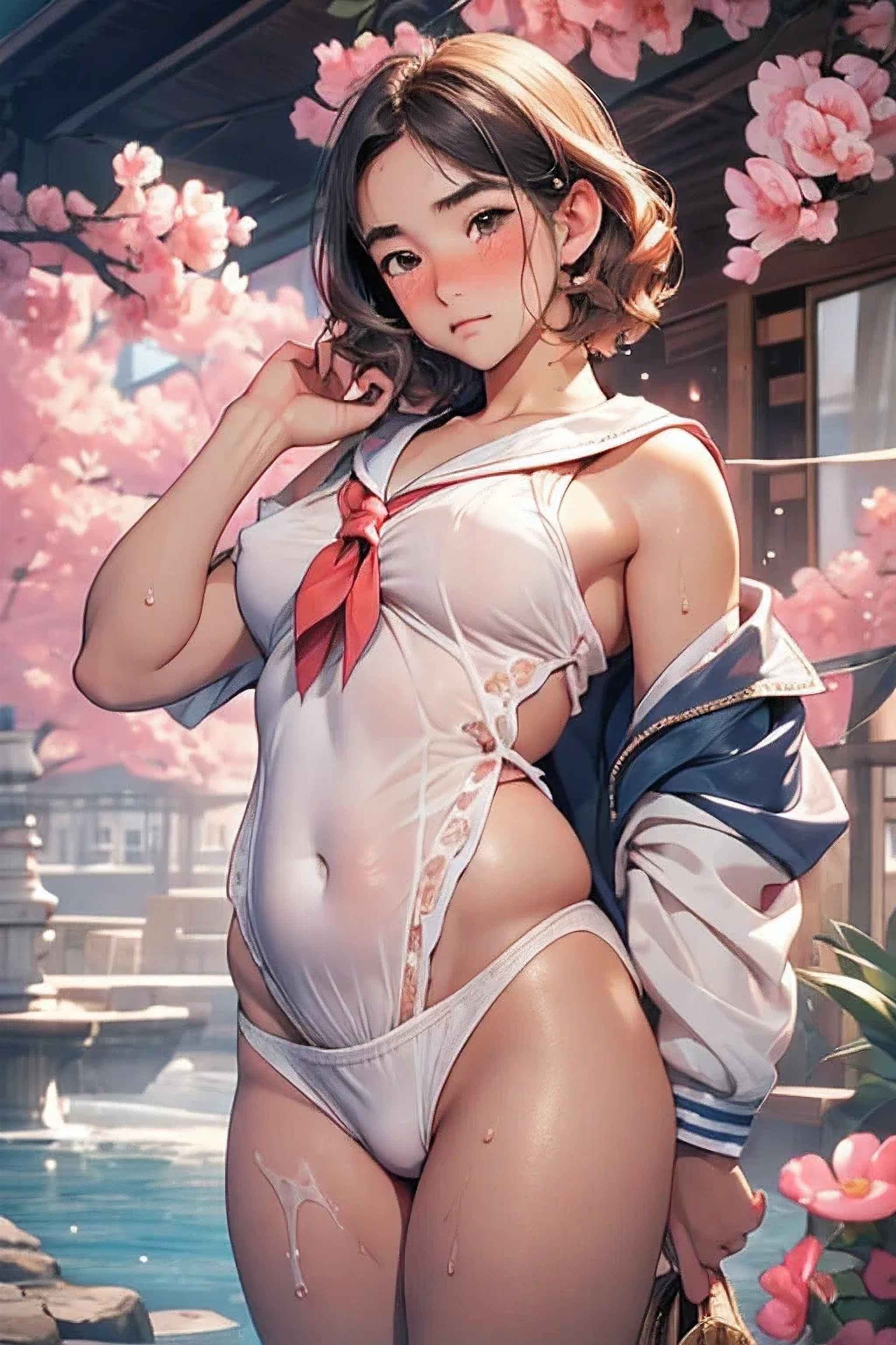 nsfw,(open , vivid pussy, quality vagina:1.3), (breast squeeze:1.sterpiece:1.3), (8k, Photorealistic, RAW Photos, Best image quality: 1.4), Japanese, (1 female), Beautiful Face, Idol face、round face,A little small chin, (A vivid face),Young face, (Outer curled short hair:1.3), Beautiful hairstyle, Hair fluttering in the wind、Realistic eyes, Beautiful Eyes, ,Round eyes,(Realistic Skin), Beautiful Skin, Charm, Ultra-high resolution, Surreal, Attention to detail, Golden Ratio, Detail Makeup,Seeing the viewer,Small breasts、Thin pubic hairFace:1.2)、Wet sailor suit、Light freckles、(whole body:137cm) 、curvy,14age、cute、information、Full body shot,embarrassed,blush,masturbation, dildo, ,(embarra.5),low angle body shot,blush, angry,arched eyebrows、nsfw,(cum overflow1.5),