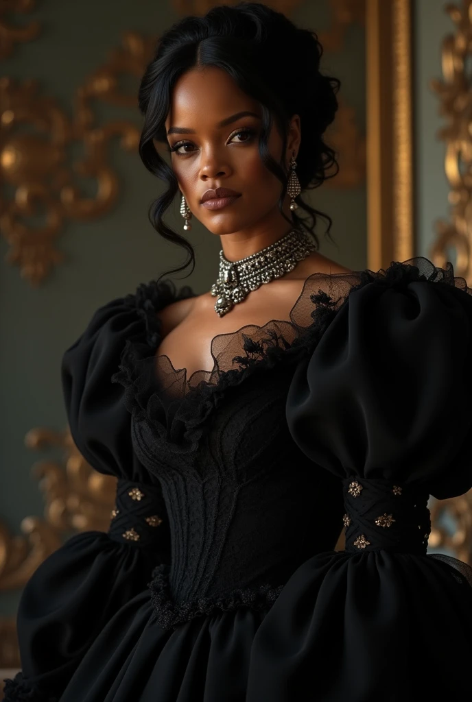 Rihanna as Duchess of "Bridgerton" dressed in mourning