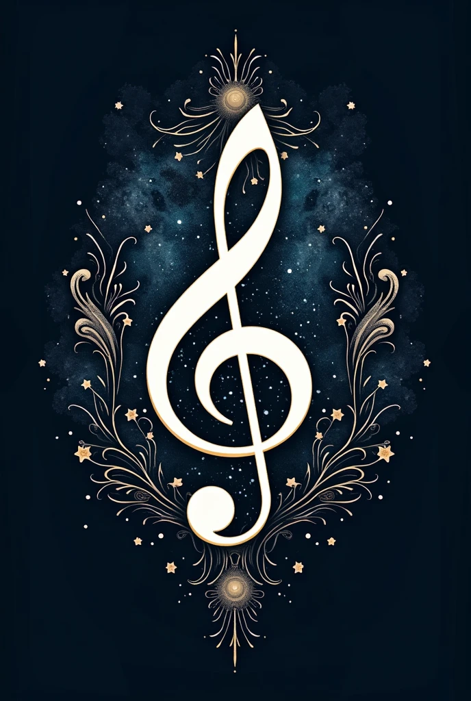 Create an epic logo for a musical group that says "Melodía Celestial" with the treble clef