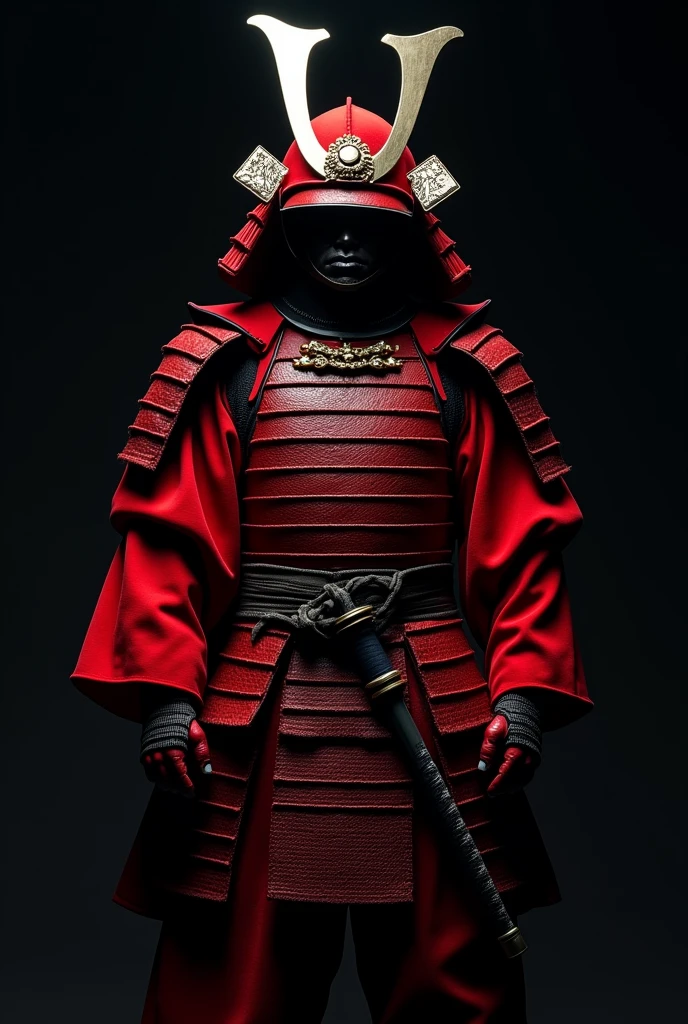 Red samurai on black background