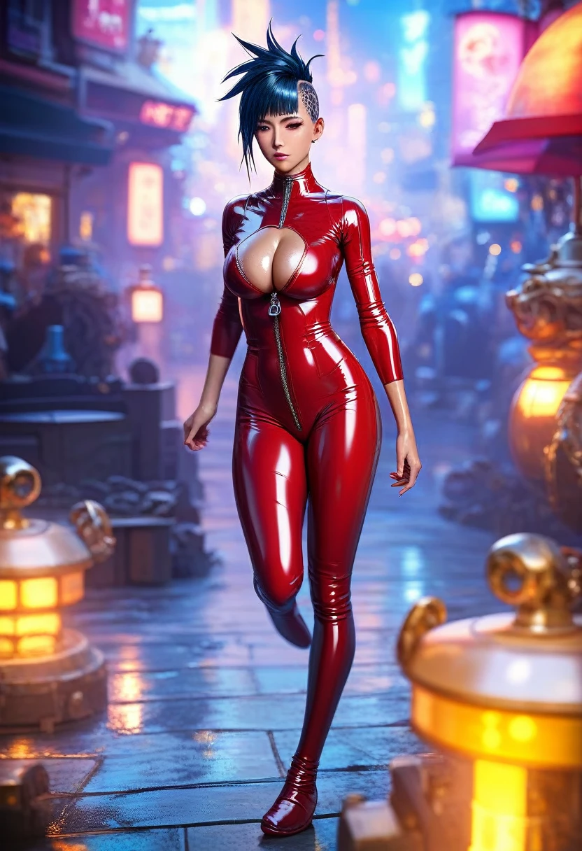 score_9, score_8_up,score_7_up,masterpiece, best quality, perfect anatomy, very aesthetic, official art, 8k,2D,illustration,1girl,shiny skin,wet oily skin,natural face,eyelashes,sidelocks,blunt bangs,,large_breasts,latex bodysuit,full-length zipper,cleavage cutout,cyber punk,night city,rooftop,, source_anime ,masterpiece,best quality,ultra detailed,high resolution,sharp focus,depth of field,