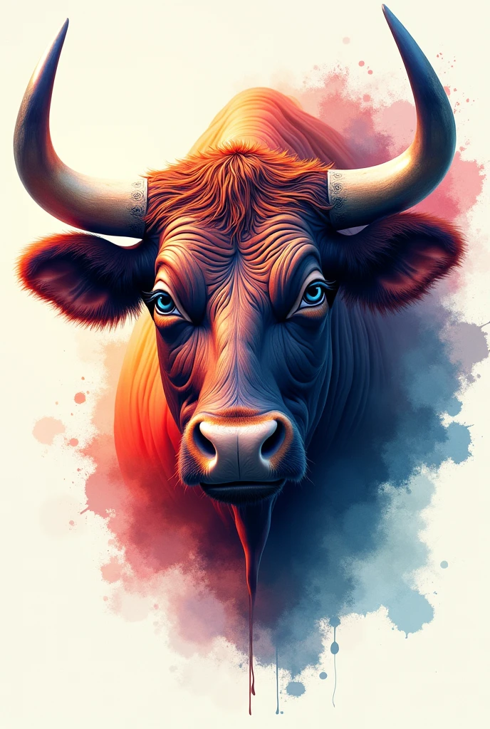 THE FACE OF A BULL, 3d watercolor , modern abstract,high resolution,high qualiy,