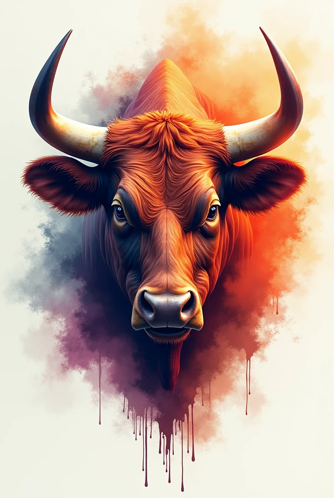 THE FACE OF A BULL, 3d watercolor , modern abstract,high resolution,high qualiy,