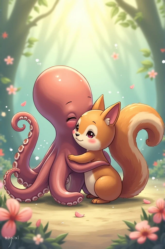 Octopus and squirrel kissing anime