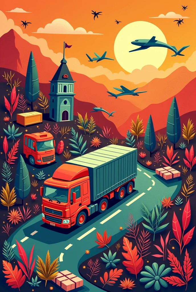 A creative cover design for a lapbook on &#39;Business Logistics&#39;, which presents a Peruvian company, InkaFarm. The cover should include bright and attractive colors, and have icons or images that represent logistics, like trucks, warehouses and inventory. El diseño debe incluir el logotipo de InkaFarm y la cultura peruana tradicional.