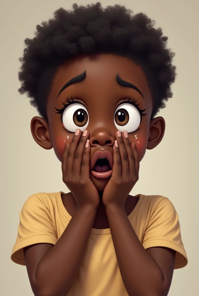 A shocked african girl with hands on her mouth