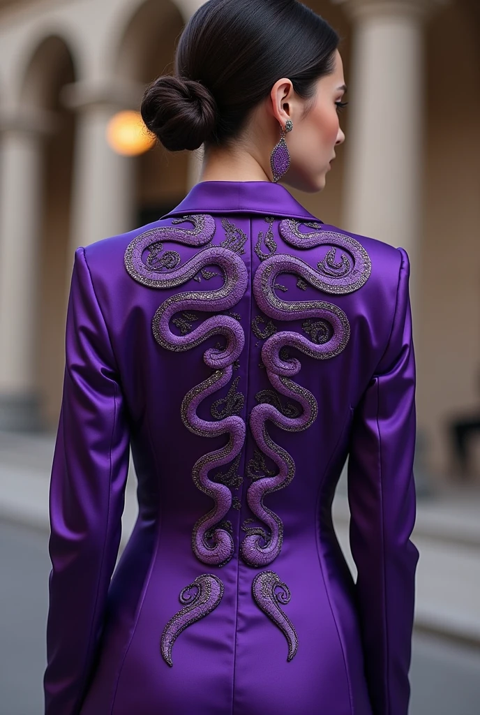 Create a purple prom jacket with a snake