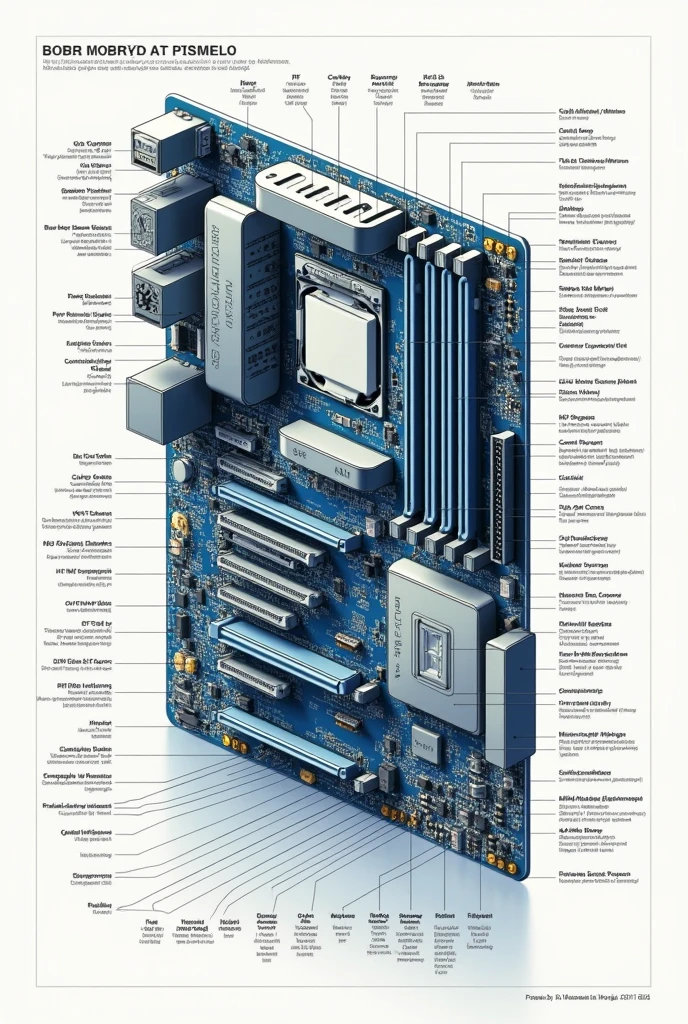Motherboards that indicate the following set of components:
1. AGP
2. BIOS
3. WITH 4. CPU
5. VGA
6. POWER SOURCE 7. SOCKET
8. PCI
9. FIREWIRE
10.CHIPSET
11.battery / SOME 12.HIDDEN 13.CONTROL BUS 14.POWER CONNECTOR 15.ADDRESS BUS 16.COPROCESADOR
17.PROCESSOR 18.NORTH BRIDGE 19.SOUTH BRIDGE 20.PLINTH
