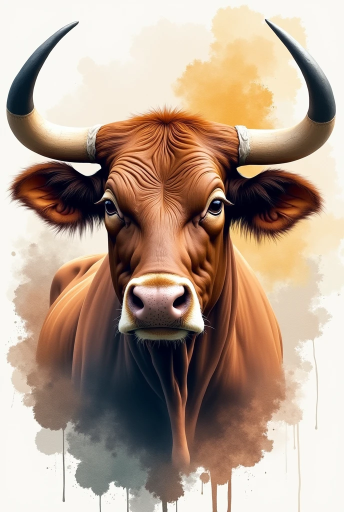 A REALISTIC PAINTING OF A BULL&#39;S FACE, water colour , modern abstract,high resolution,high qualiy,
