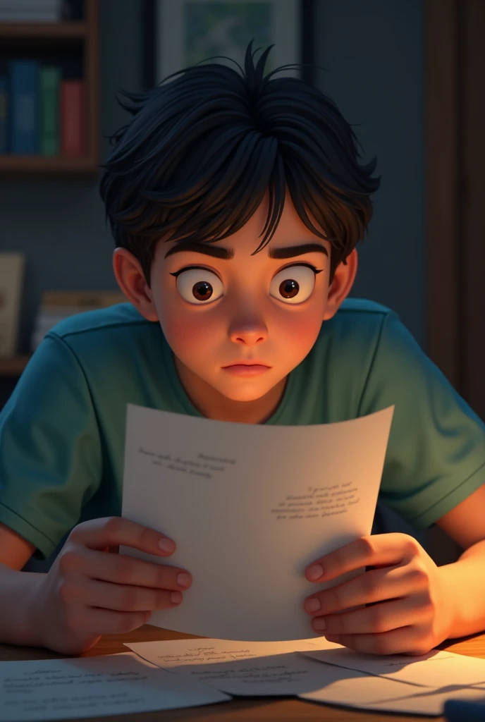 A teenage boy reading a letter 