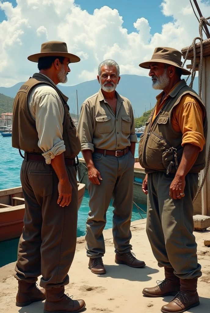 José Olaya from Peru speaking with two fishermen