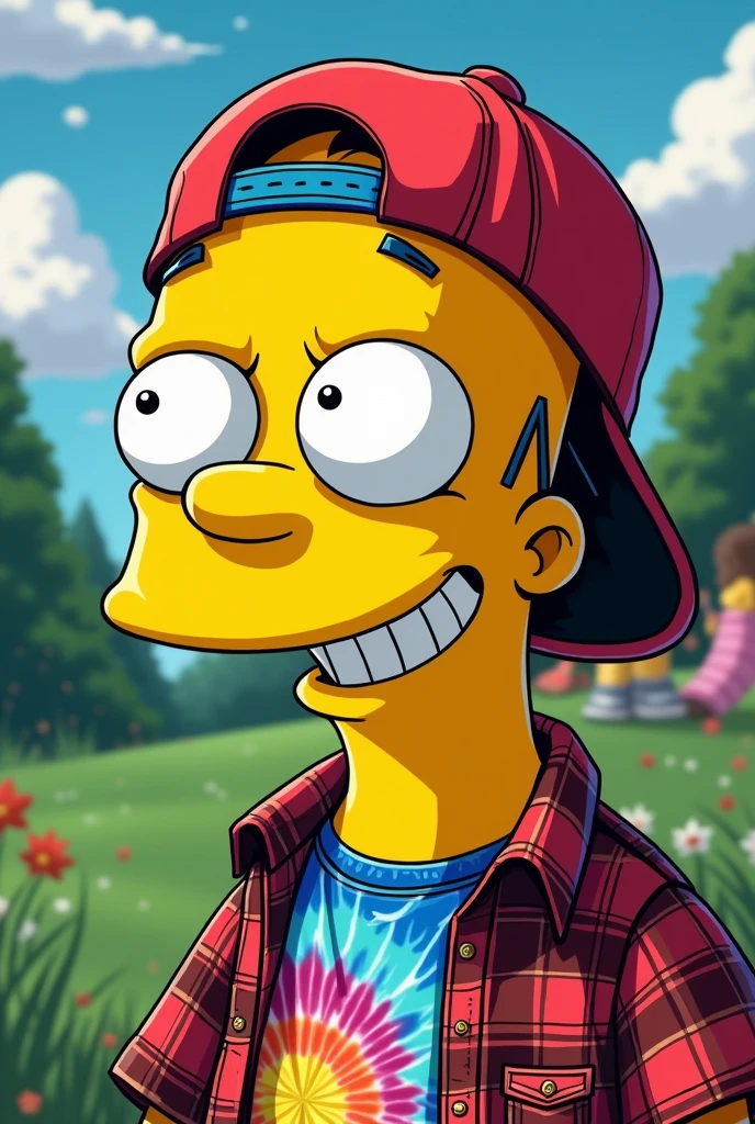 photo Bart with a cap backwards axel rose style plaid shirt grunge day with smile tie dye shirt beautiful day green