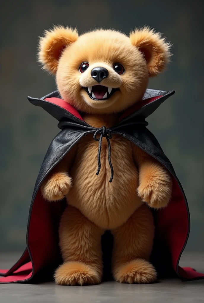 .Vampire Bear Cub: A teddy bear cub in a vampire costume, including a vampire cape and fangs, with a slightly mischievous expression. The metallic finish gives a shiny touch to the cover and fangs.