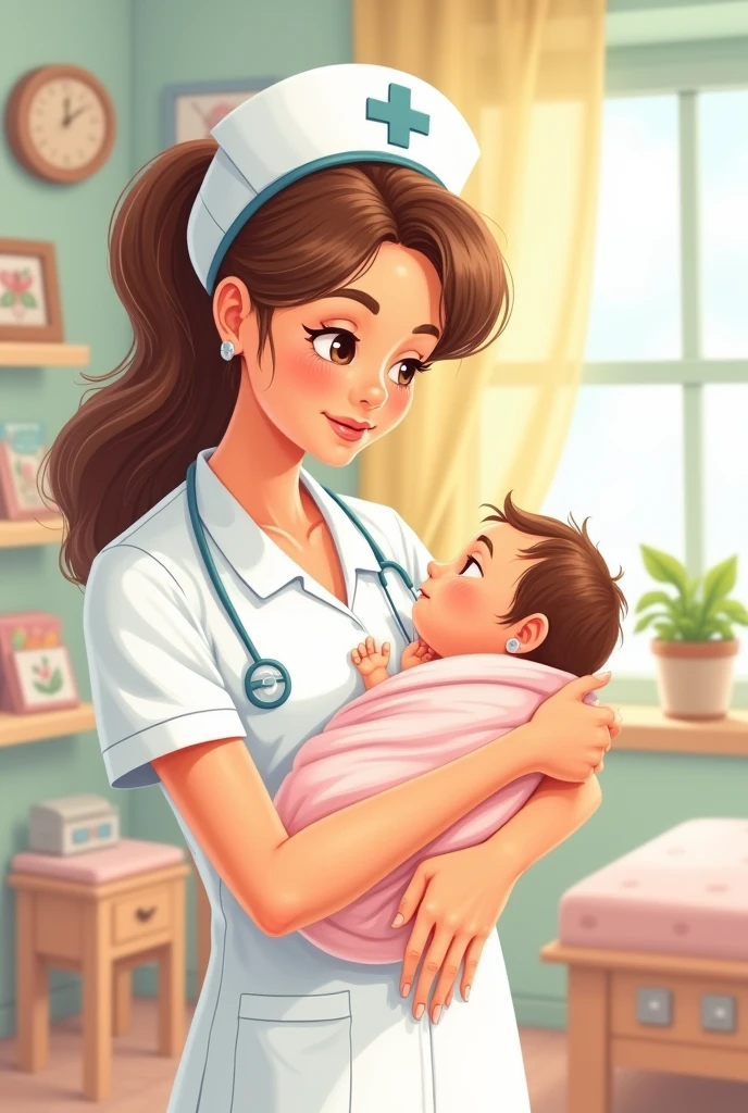 A nurse with a baby cartoon
