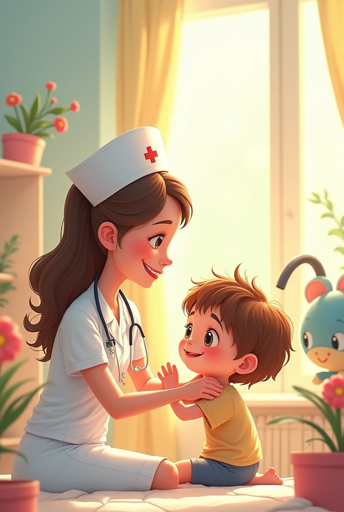 A nurse with a cartoon child