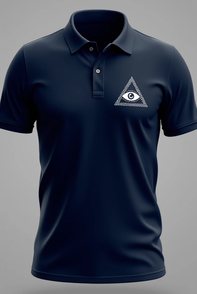 Design for a navy blue polo shirt related to current fashion With a triangle mark and an eye in the middle like an illumination