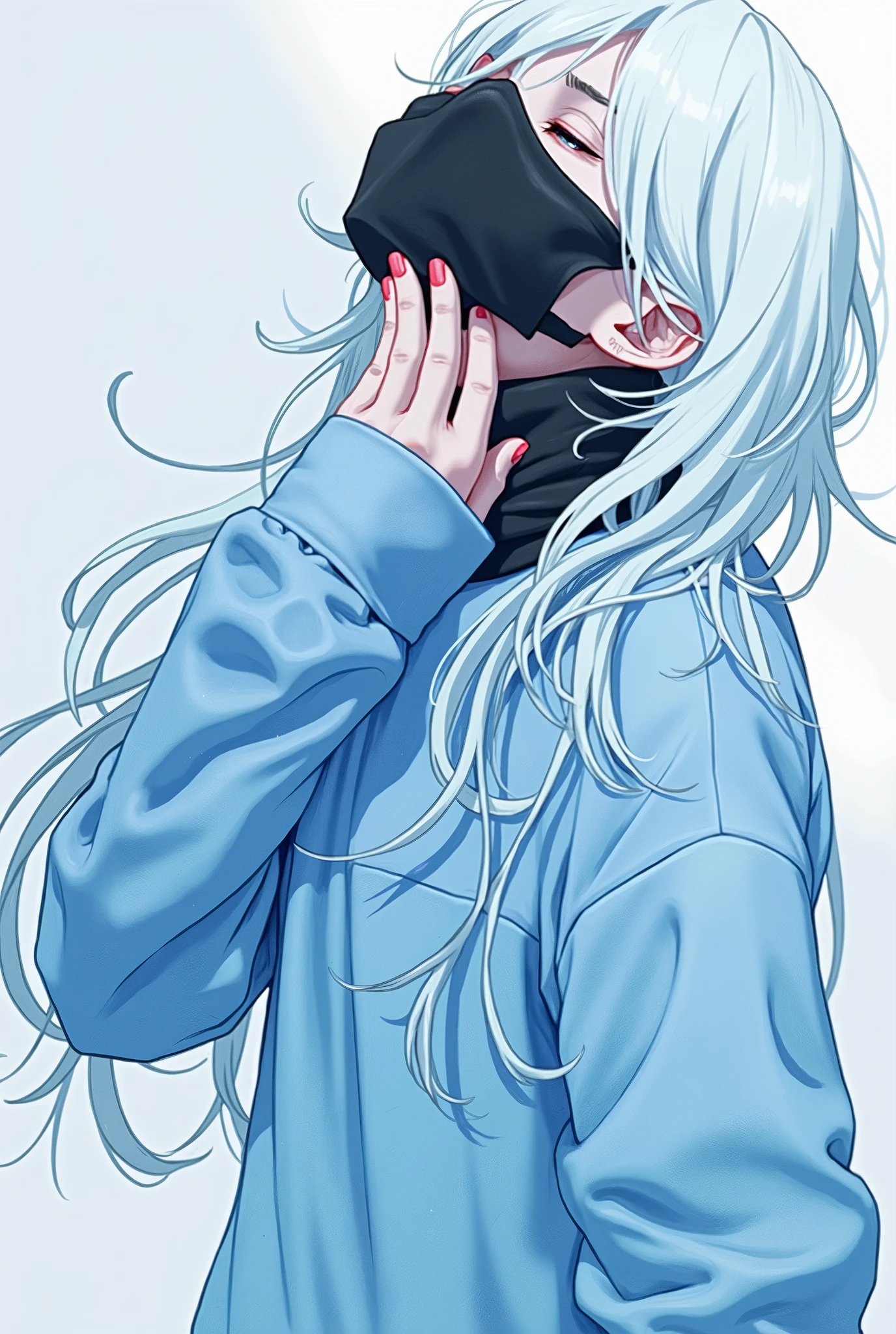 Changes hair color to grayish blue and face mask to black
